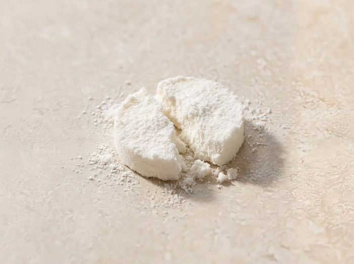 Peptid als feines, gefriergetrocknetes Pulver auf hellem Stein